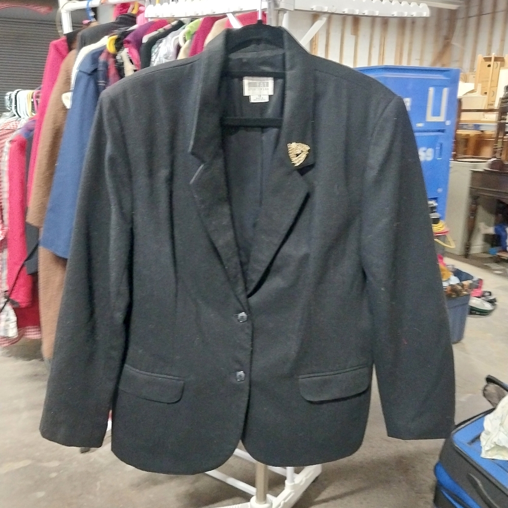 Leslie Fay Black Blazer Professional Suit Jacket With Pin